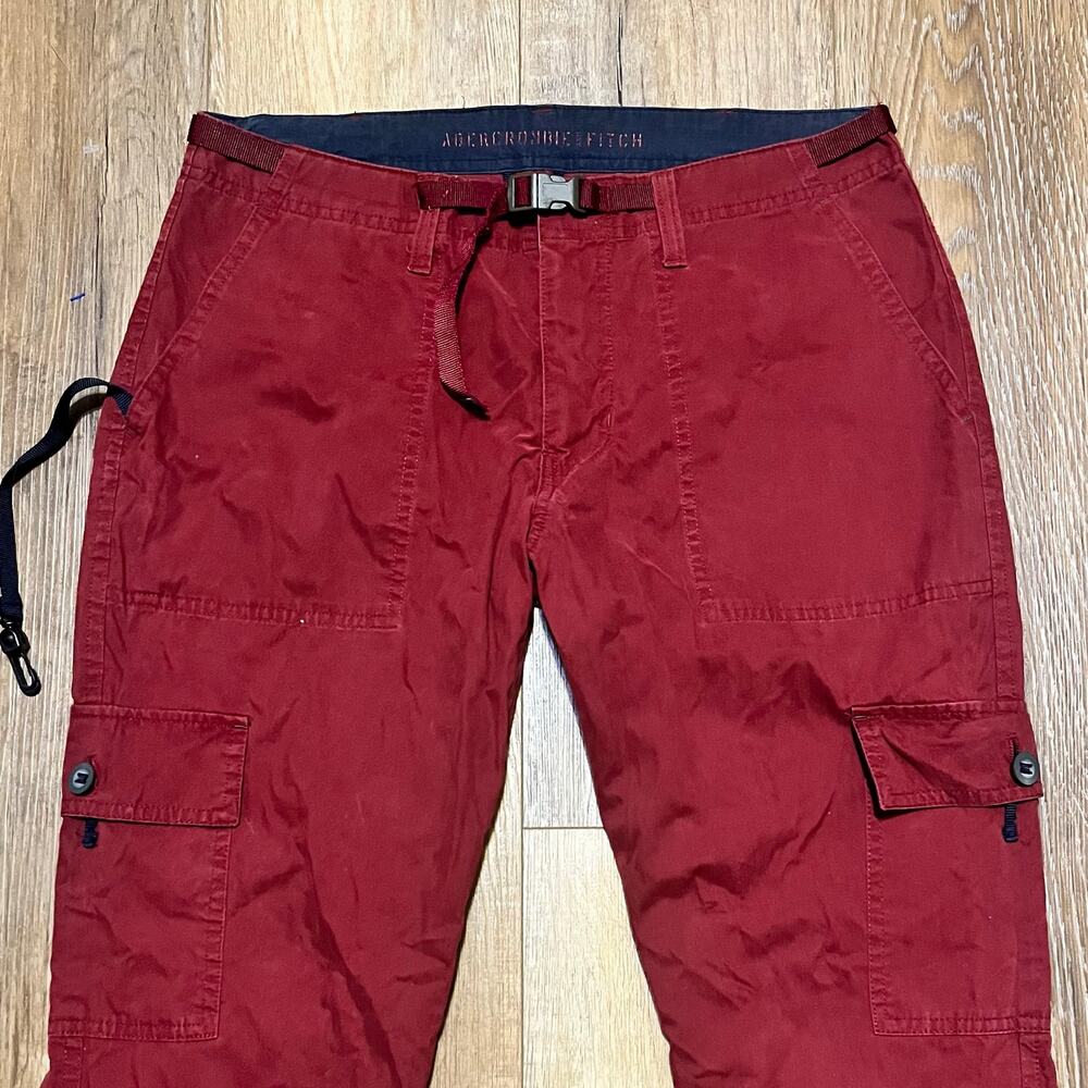 Vtg Abercrombie Fitch Convertible Cargo Pants Womens 6 Low Rise Red Flare 90s - Picture 2 of 11